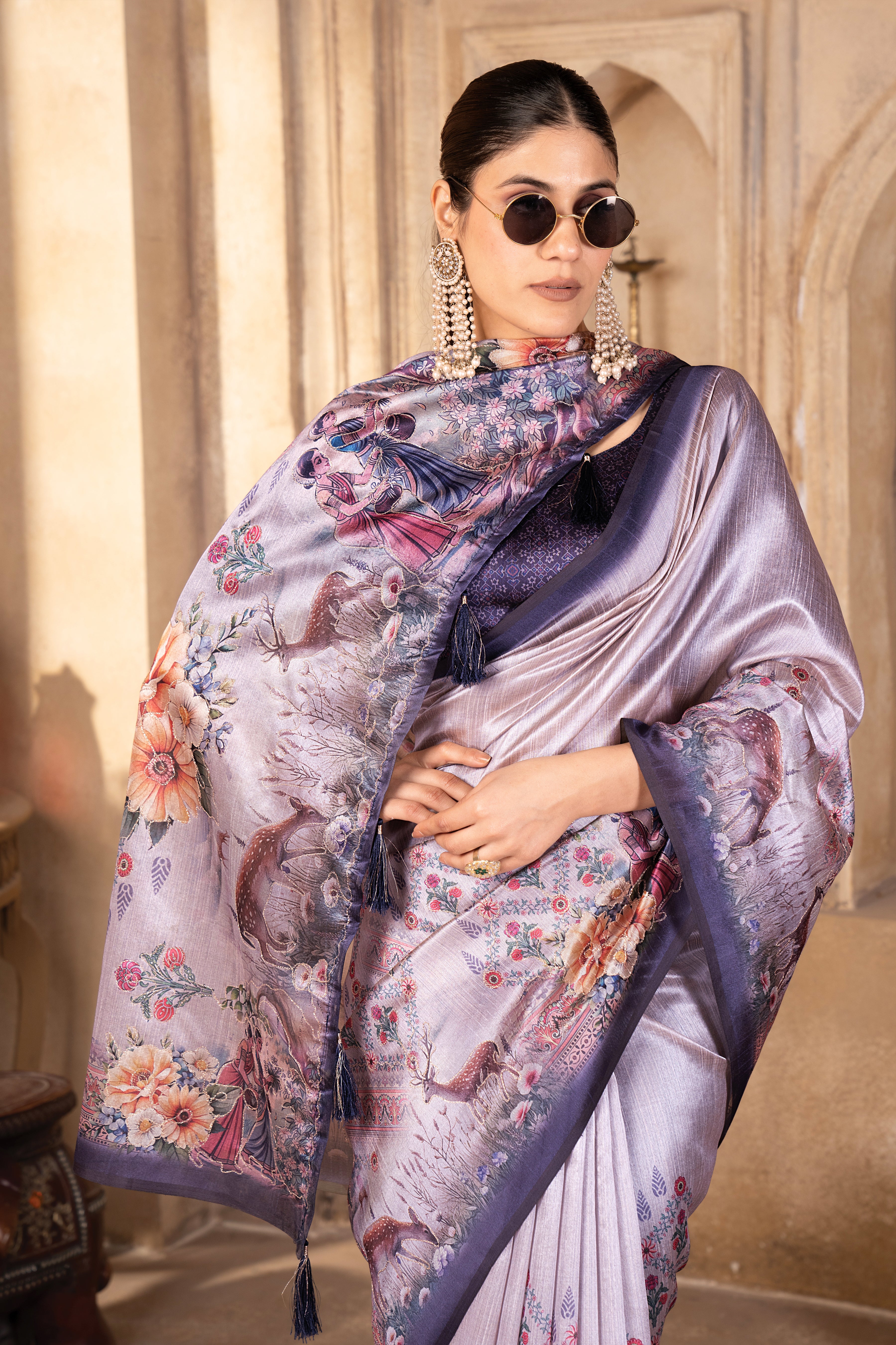 Lavender Zarna Silk Blend Saree